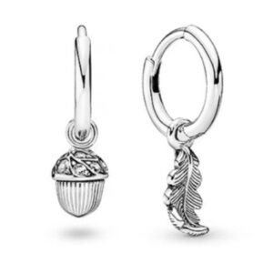Rare pandora acorn and leaf earrings silver womens jewelry autumn fall theme